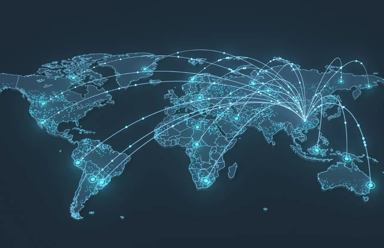 Glowing image of the world map with lit up connections